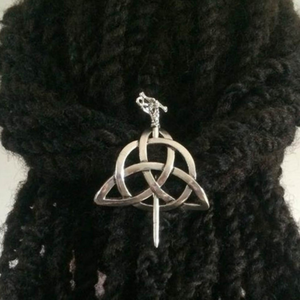 Celtic Triquetra Hair Jewelry Barrette with Dragon Head Stick Silver-tone Boho